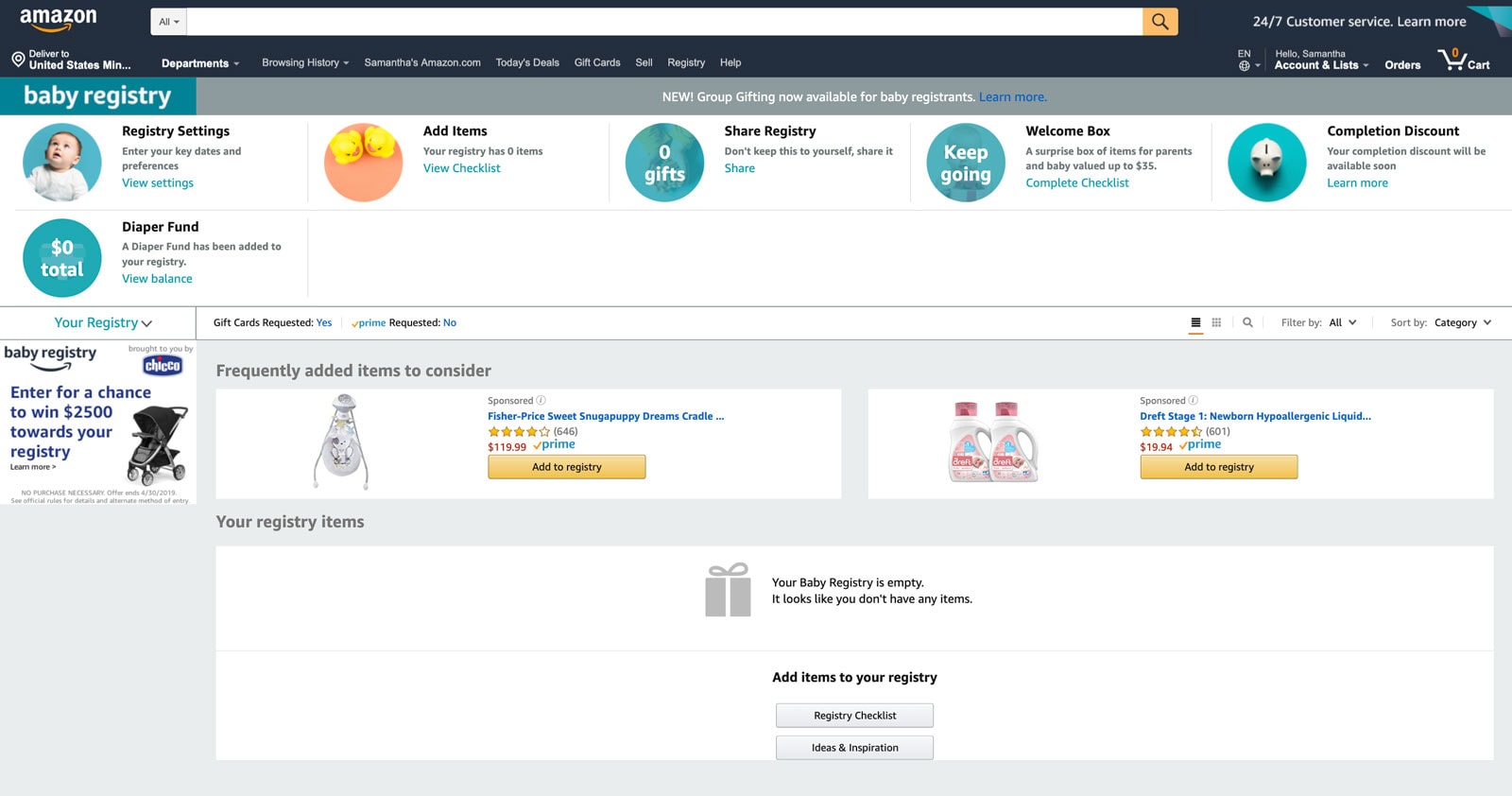 Amazon Baby Registry guide - account page Step 3 - Baby Gear Essentials