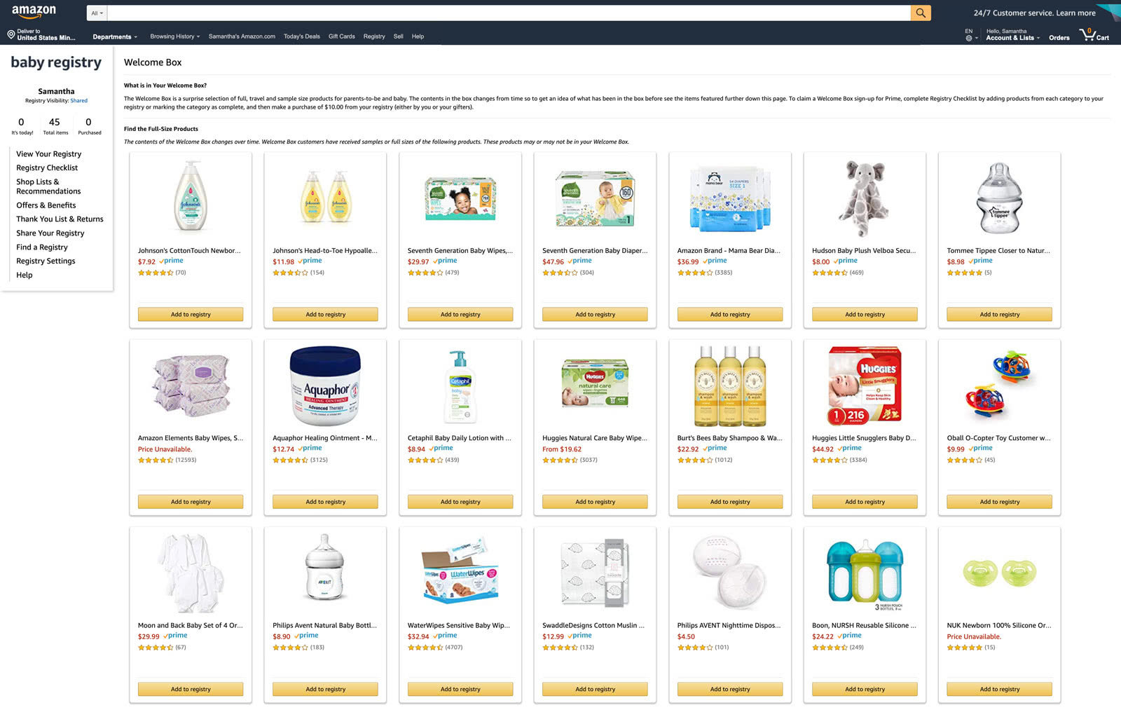 Amazon Baby Registry what is in the welcome box - Baby Gear Essentials