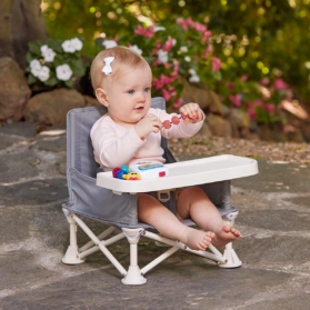 Portable, outdoor high chair with a baby in it