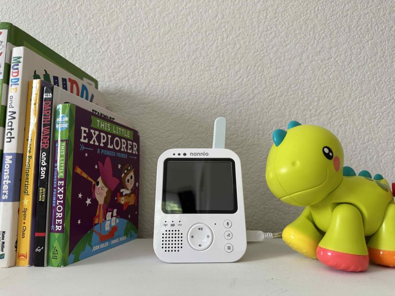 The Nannio HERO3 baby monitor on s shelf