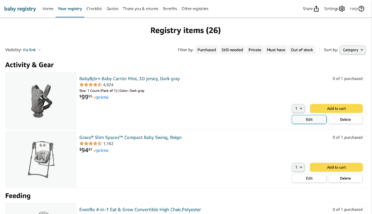 Amazon baby registry list of registered items