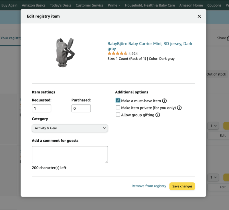 Amazon baby registry mark item as must-have