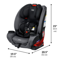 Britax One4Life Convertable car seat with dimensions in cm and inches
