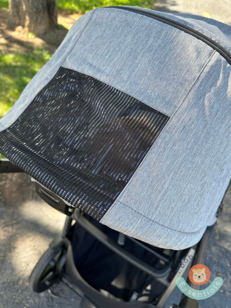 Mesh peek-a-boo windo in Ypsi stroller canopy